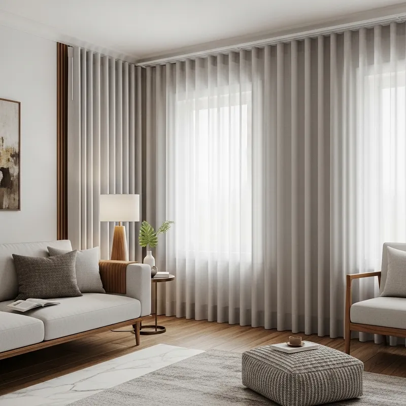 Modern Sri Lankan Living Room with Ripple Fold Curtains