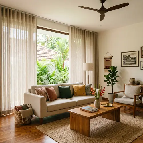 Modern Sri Lankan Living Room with Ripple Fold Curtains