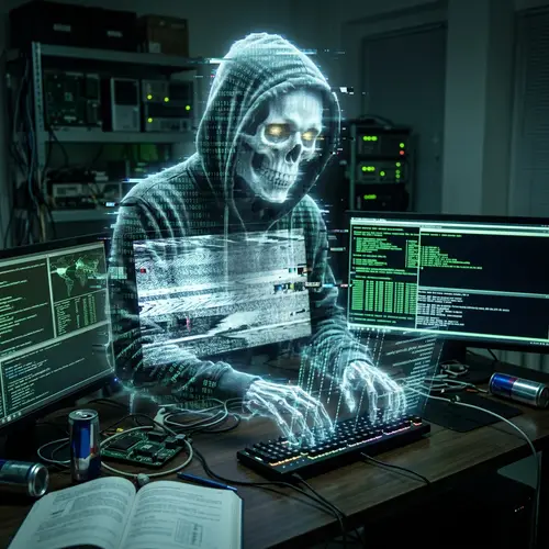 Digital Hacker Ghostly Apparition with Skull Resemblance
