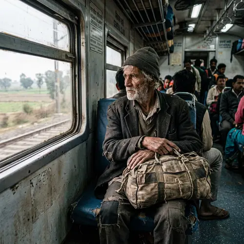 Emotional Encounter: Poor Man on Train with Bag