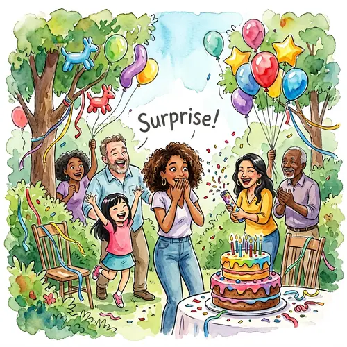 Whimsical Birthday Surprise Watercolor Painting