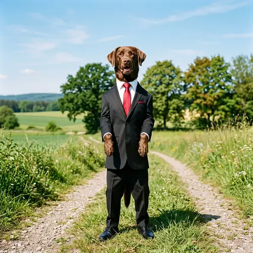 Brown Dog in Stylish Black Suit | Fashionable Canine Attire