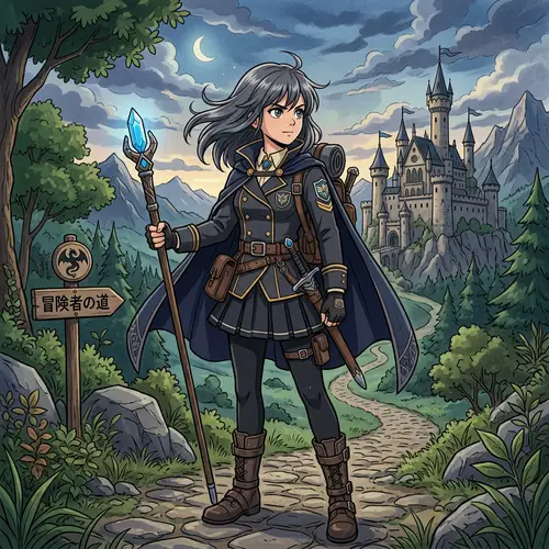 Dark-Gray Haired 17-Year-Old Female Anime Character in Delvers Uniform