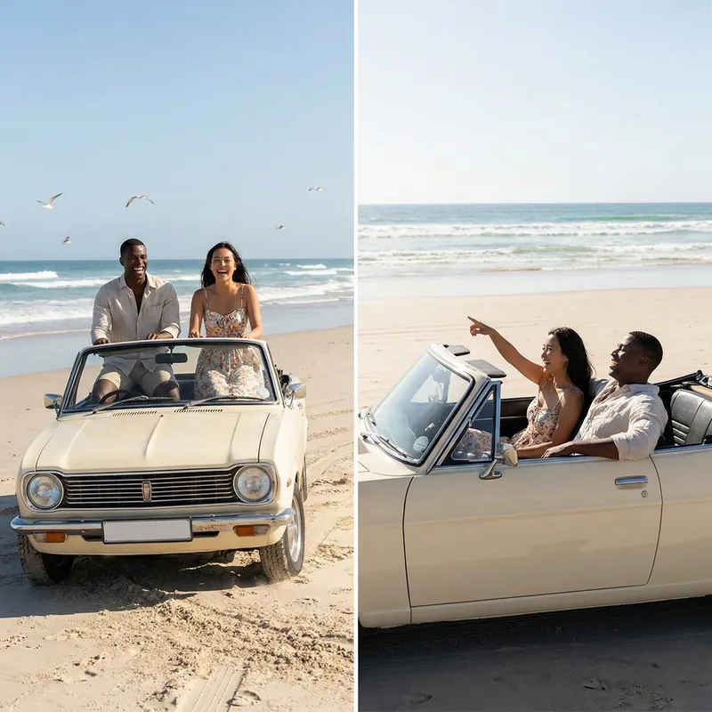 Sandy Beach Car Adventure | Front & Side View Journey