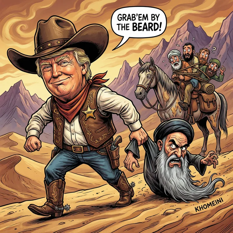 Trump as a Western Bounty Hunter Caricature