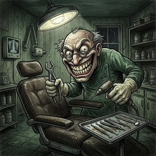 Scary Dentist Cartoon: Creepy Dental Horror Art