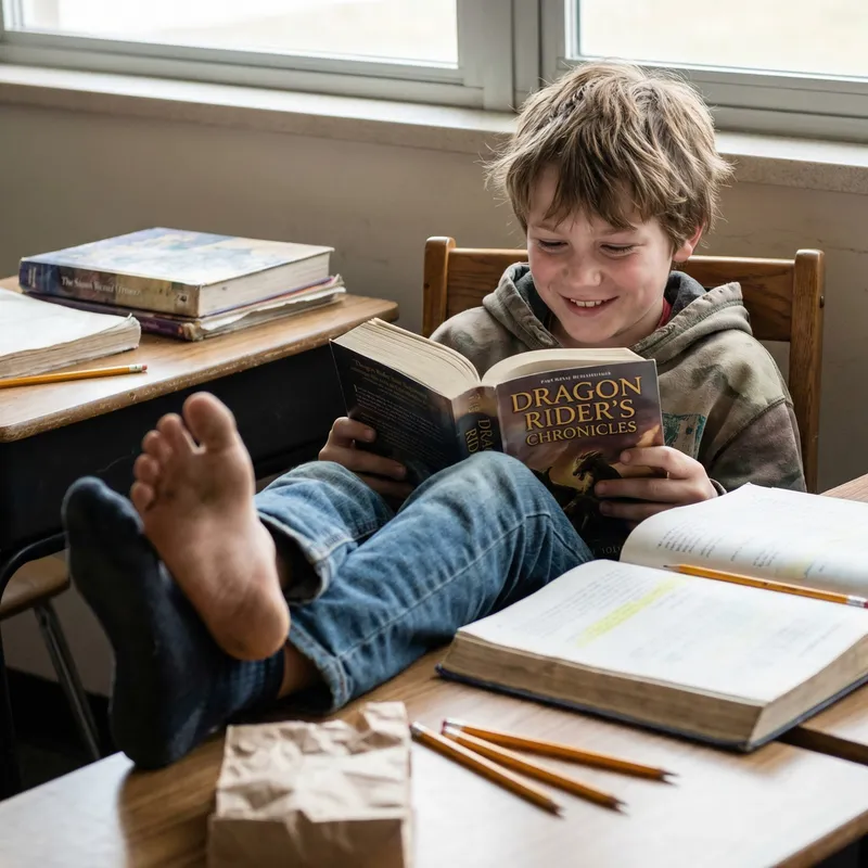 Captivating Middle School Boy Lost in Fantasy World Captivating Middle School Boy Lost in Fantasy World