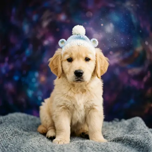 Adorable Puppy with Soft Hat - Labrador or Bichon Frise