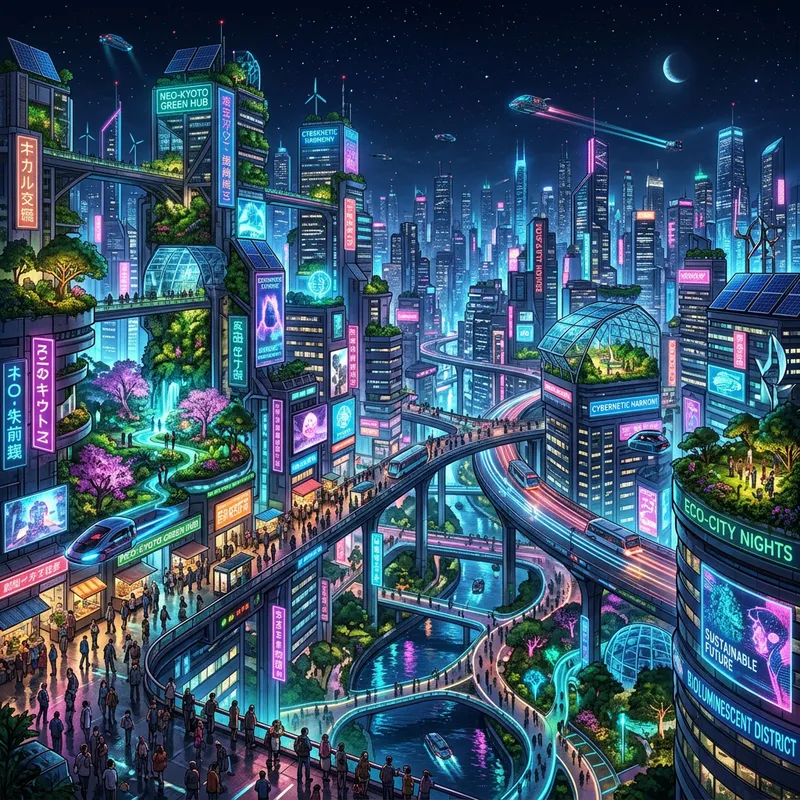 Futuristic Sustainable Cityscape: Cyberpunk Metropolis Art
