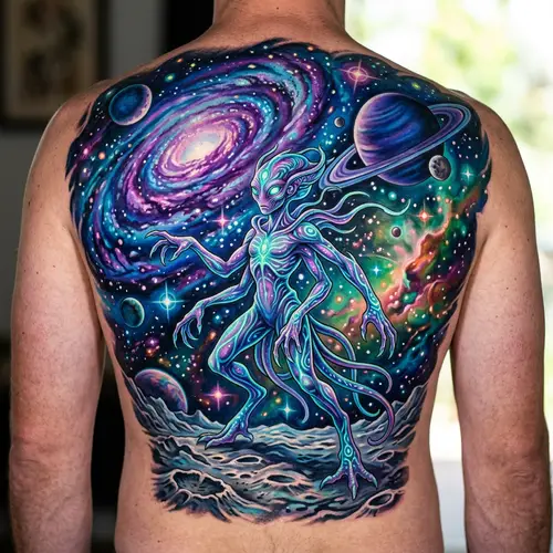 Alien Life Form Tattoo in Cosmic Landscape
