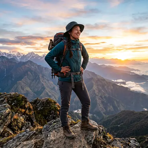 Empowering Self-Confidence: South Asian Woman Conquering Mountain Peak