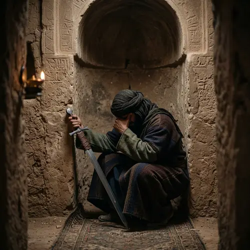 Pre-Islamic Era Man in Prayer Niche with Sword