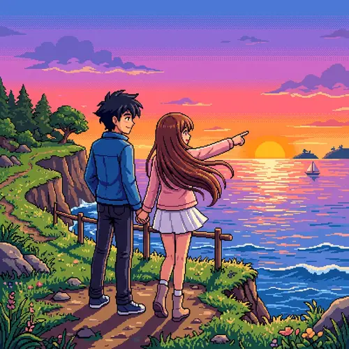 Anime Couple at Sunset - 16-bit Pixel Art