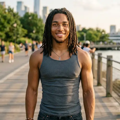Handsome Black Young Man with Dread Hair & Muscular Build