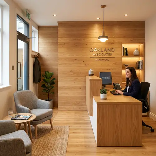 Stylish 12sqm Reception Area with Wooden Background