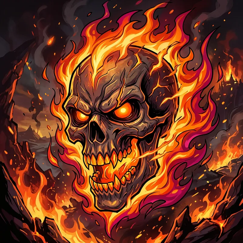 Menacing Infernal Skull: Vibrant Flames & Colorful Fantasy