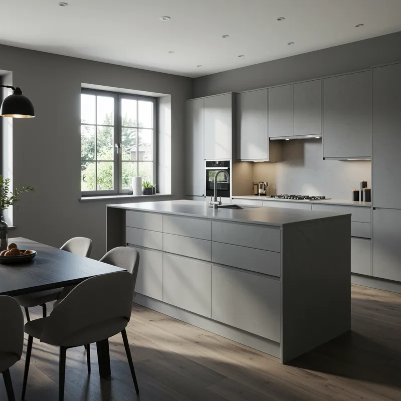 Modern Gray Kitchen with Natural Lighting