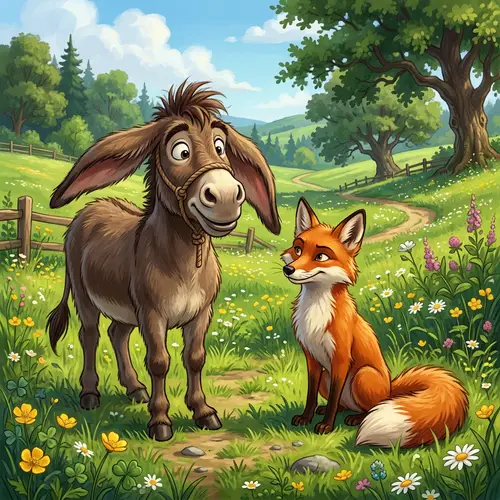Silly Donkey and Cunning Fox Friendship in Green Meadow
