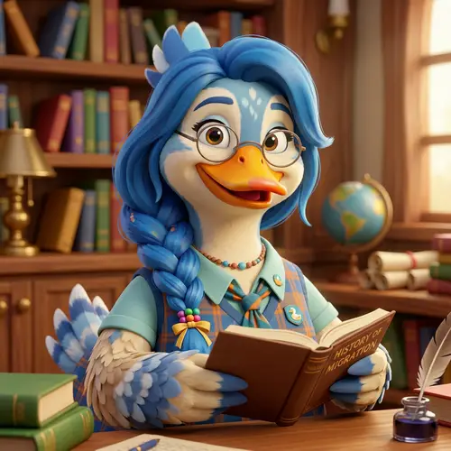 Female Duck Character with Glasses and Long Blue Hair