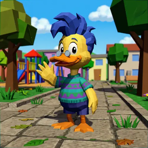 Duck with Glasses and Blue Hair - 3D Animation Style