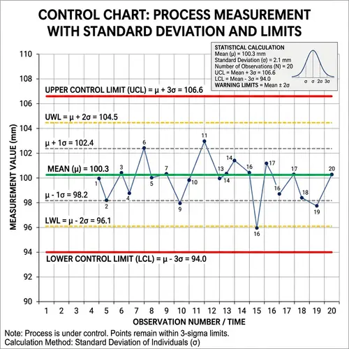Detailed Statistical Chart with Standard Deviation Calculation and Control Limits