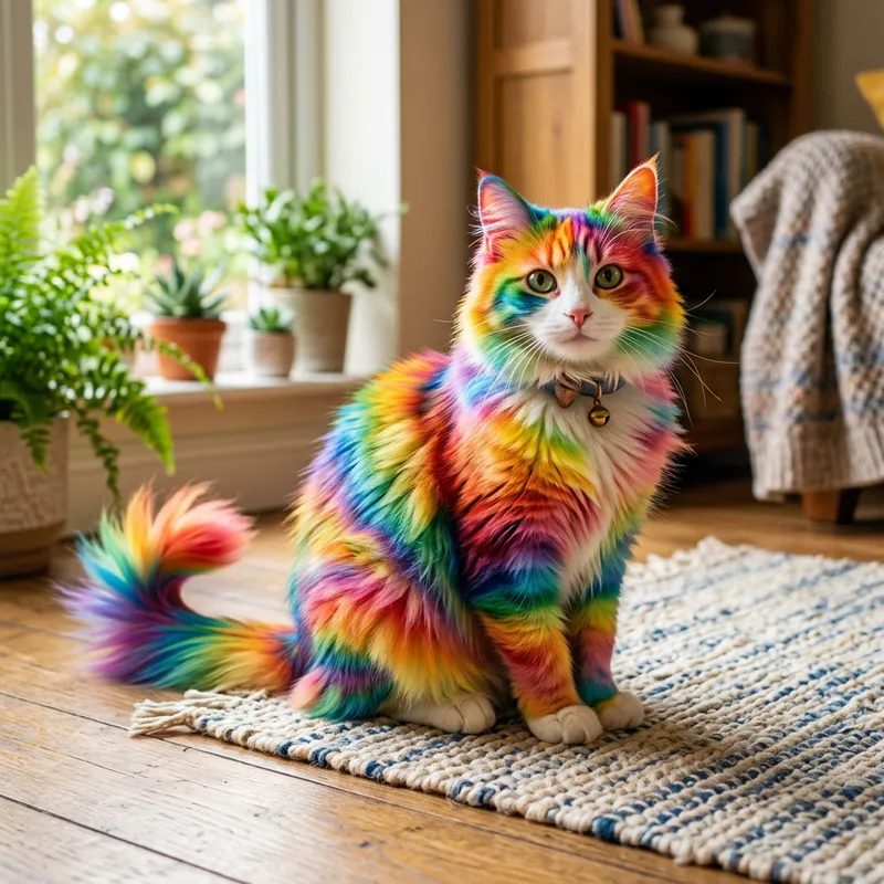 Vibrant Rainbow Cat Art
