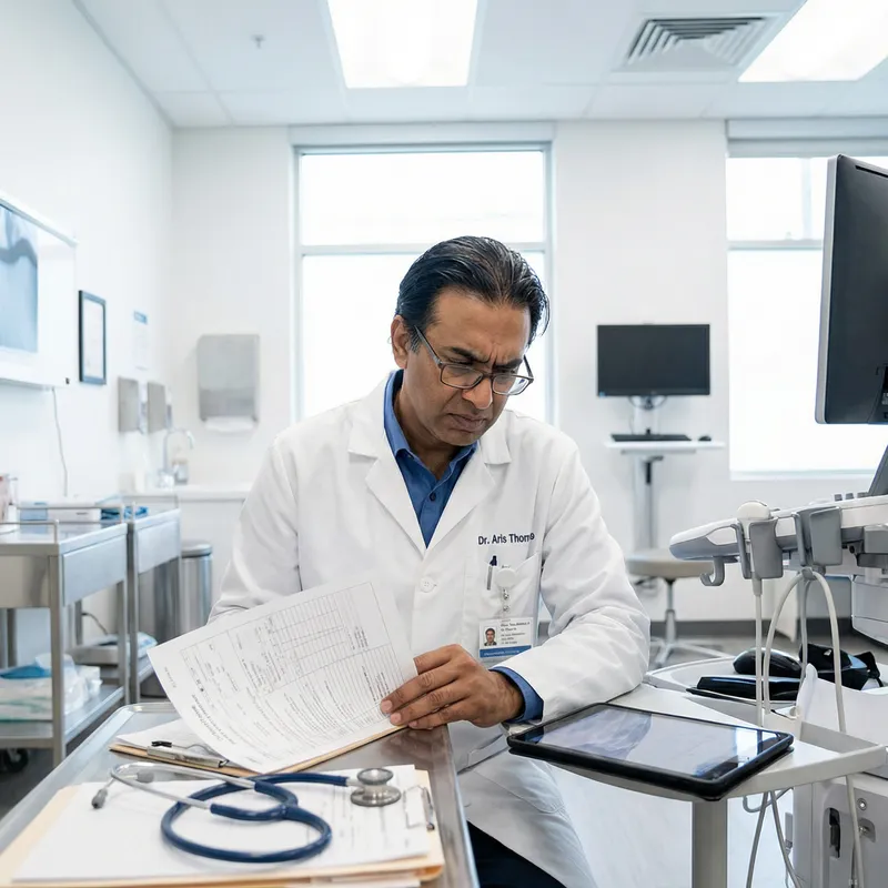 Experienced South Asian Doctor in Bright Room