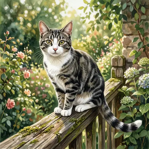 Medium-Sized Domestic Cat Illustration | Sleek Coat & Bright Eyes