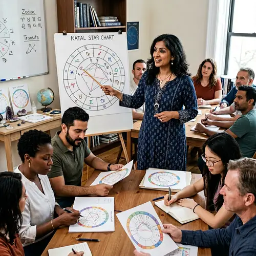 Astrology Coach Teaching Diverse Adults with Star Chart
