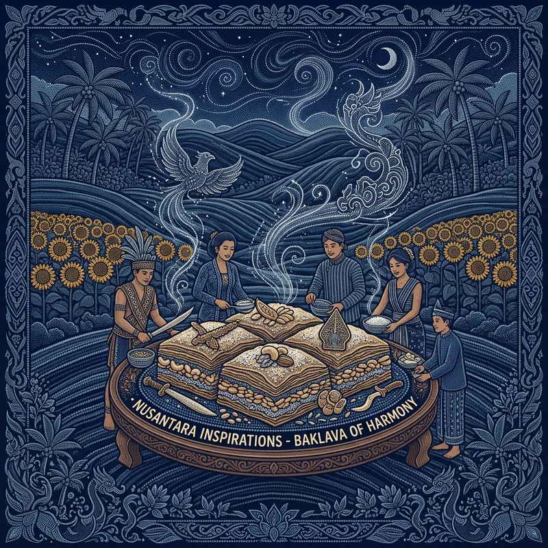 Enchanting Nusantara Baklava Illustration: Dots & Navy Delight