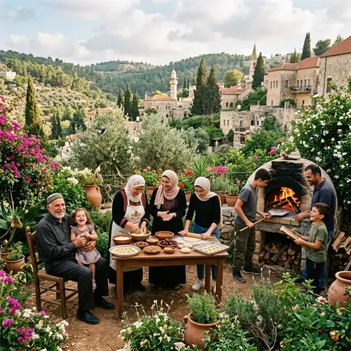 Charming Levantine Village Family Celebrating New Year with Homemade Desserts