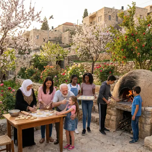Multi-Ethnic Family Celebrating New Year in Ancient Middle-Eastern Village