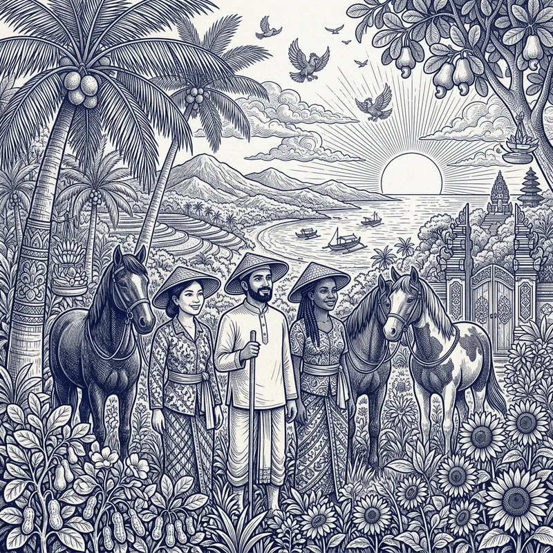 Harmonious Nusantara Orchard: Serene Fusion of Mythical Scenes