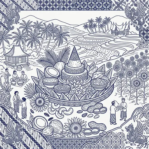 Nusantara-Inspired Line Drawing Artwork in Navy Colors