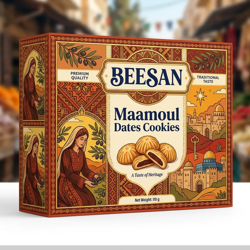 Vibrant Palestinian Heritage - Luxurious Maamoul Cookies Packaging Vibrant Palestinian Heritage - Luxurious Maamoul Cookies Packaging