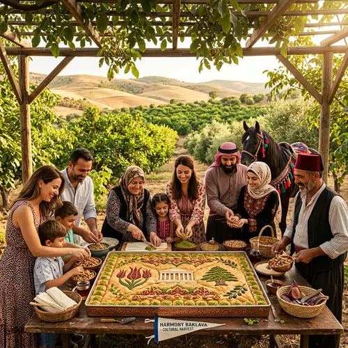 Harmonious Baklava Creation in Diverse Orchard Setting