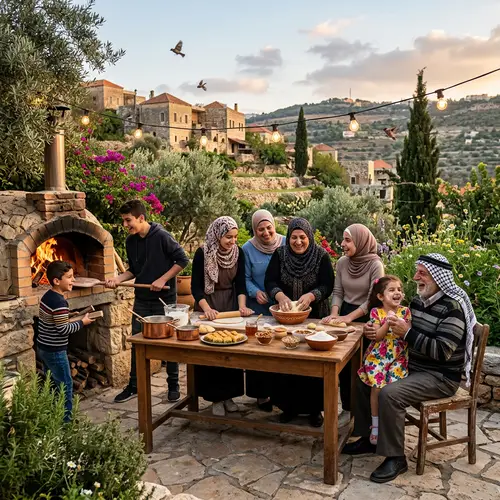 Levantine Family Celebrating New Year with Joy in Mediterranean Garden