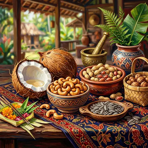 Vibrant Nusantara Culture-Inspired Still Life with Assorted Nuts