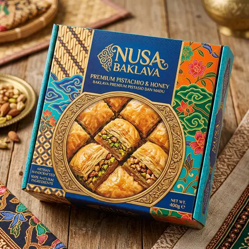 Vibrant Indonesian-Inspired Baklava Packaging | Culinary Art