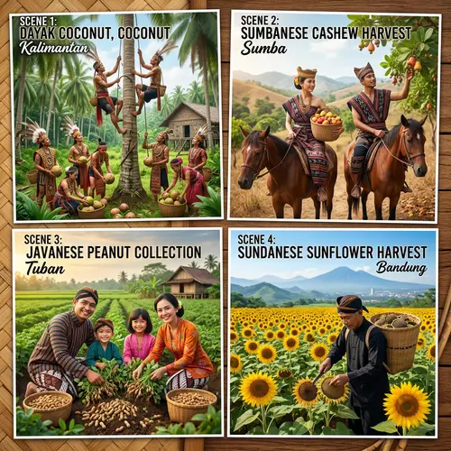 Traditional Indonesian Scenes Representing Ingredients in Baklava