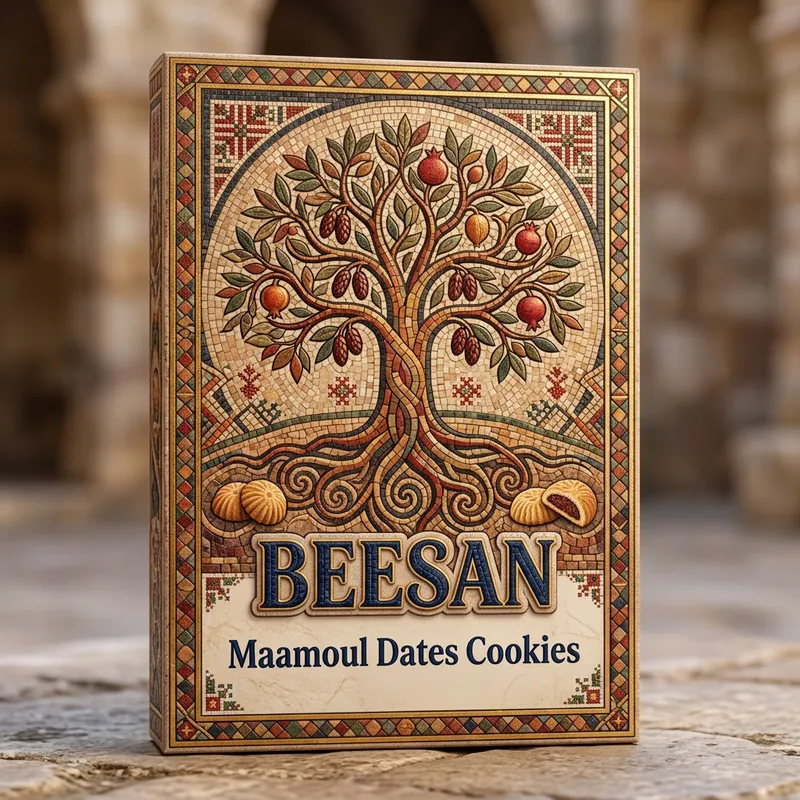 Vibrant Maamoul Dates Cookies Packaging | Cultural Tribute to Palestine Vibrant Maamoul Dates Cookies Packaging | Cultural Tribute to Palestine