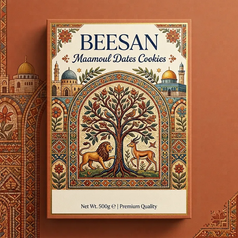 Vibrant Maamoul Dates Cookies Packaging: Cultural Tribute to Palestine