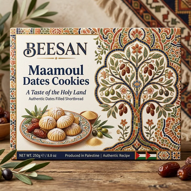 Luxurious Maamoul Dates Cookies Packaging with Holy Land Mosaic Design Luxurious Maamoul Dates Cookies Packaging with Holy Land Mosaic Design
