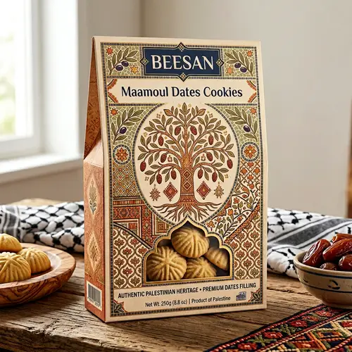 Vibrant Maamoul Dates Cookies Packaging Design | Palestinian Heritage