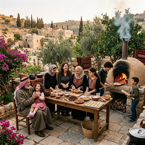 Heartwarming Scene of Levantine Family Preparing Desserts Outdoors