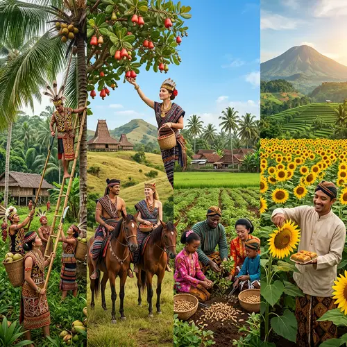 Indonesian Landscape: Dayak, Sumba, Tuban Culture Harvesting Scenes