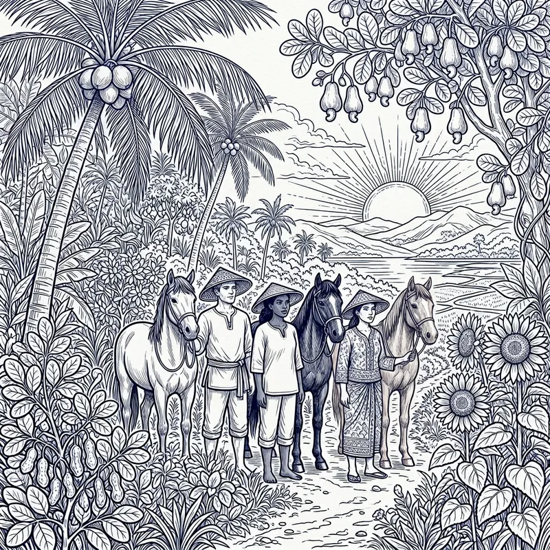 Captivating Nusantara Orchard & Horse Harmony Illustration