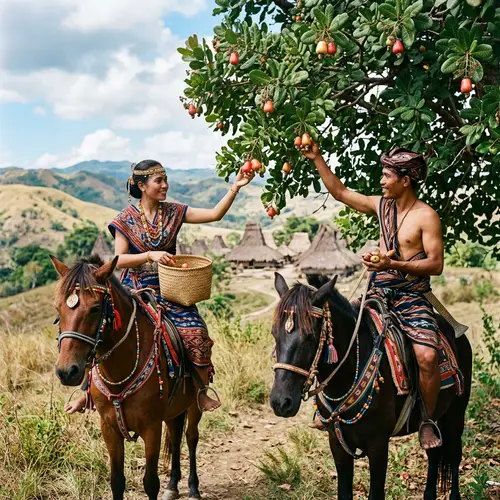 Local Inhabitants of Sumba Island Harvesting Cashew Nuts