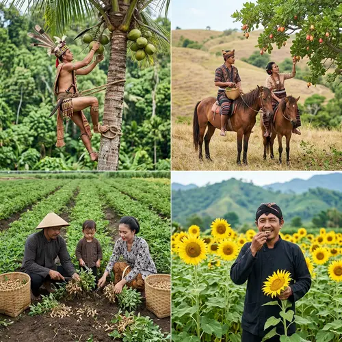 Cultural Scenes from Indonesia: Tribes Harvesting Coconut, Cashew, Peanuts & Sunflower