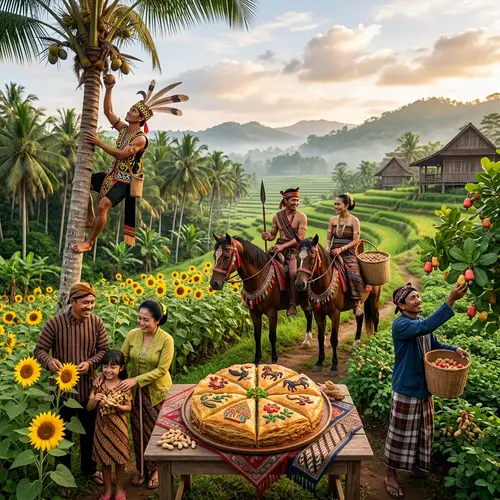 Harmony of Cultures in a Vibrant Orchard Landscape